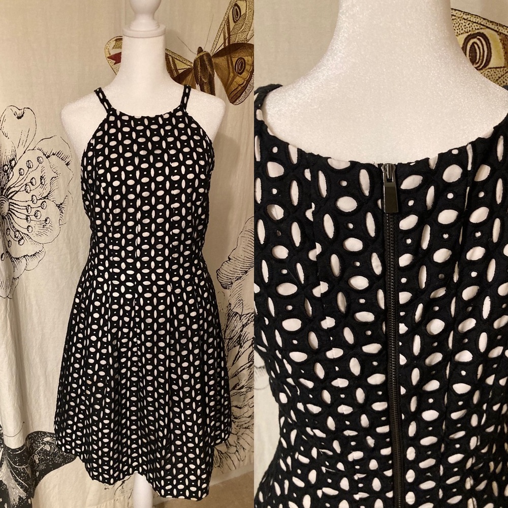 Vince Camuto size 12 black and white sleeveless eyelet dress